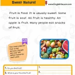 Science of Reading aligned guided reading worksheet about fruit for basics ESL and 1st grade students.