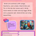 Science of Reading aligned guided reading worksheet about birds for basics ESL and 1st grade students.