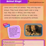 Science of Reading aligned guided reading worksheet about lions for basics ESL and 1st-2nd grade students.