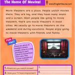 Science of Reading aligned guided reading worksheet about movie theaters for basics ESL and 2nd-third grade students.