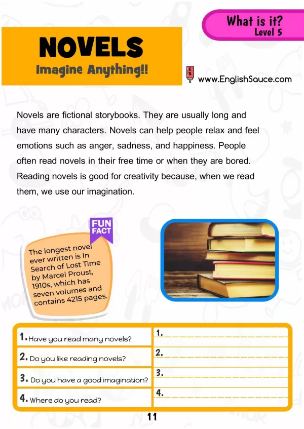 Science of Reading aligned guided reading worksheet about novels for intermediate ESL and 3rd-4th grade students.