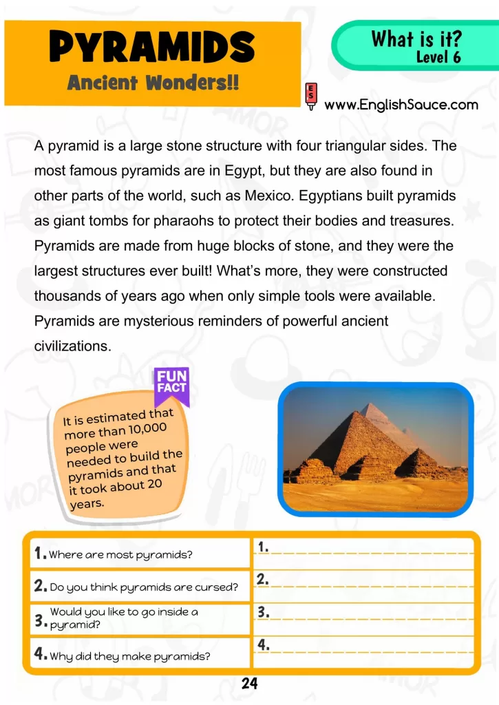 Guided reading comprehension English ESL worksheet. A science of reading aligned printable for A3 homeschool, ESL students and forth/fifth grade students.