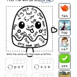 Kindergarten and beginner ESL CVC sight words word search worksheet with ice-cream background.