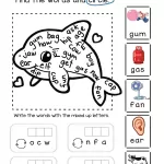Kindergarten and beginner ESL CVC sight words word search worksheet with dolphin background.
