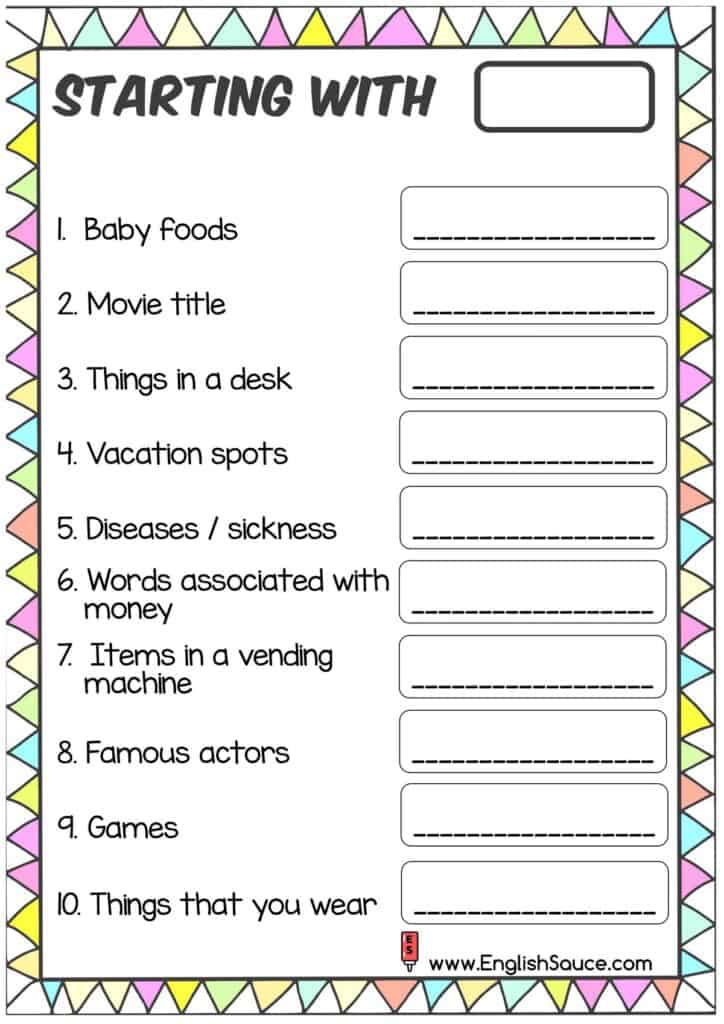 4th grade and basic ESL vocabulary categories printable making 10 words with start letter: letter c.